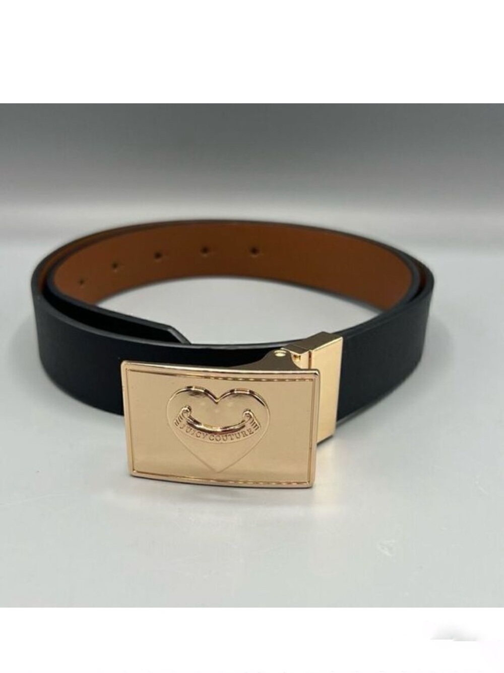 Juicy Couture Square Gold Tone Buckle Black Tan Reversible Belt